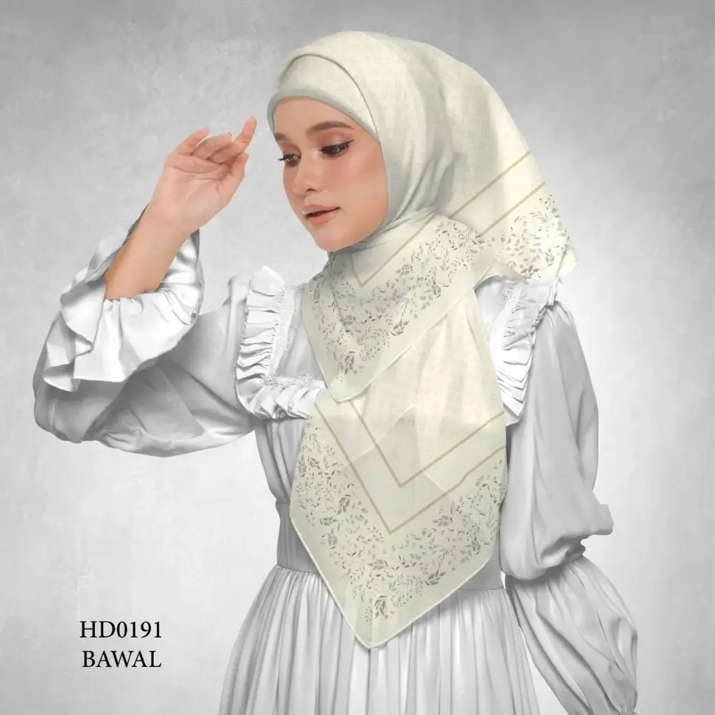 Afia Series in Beige (HD0191) (Cotton Voile Premium, Bidang 40" (Kids), Bawal Biasa (No Awning), Tak Tambah Nama, Taknak Giftcard)