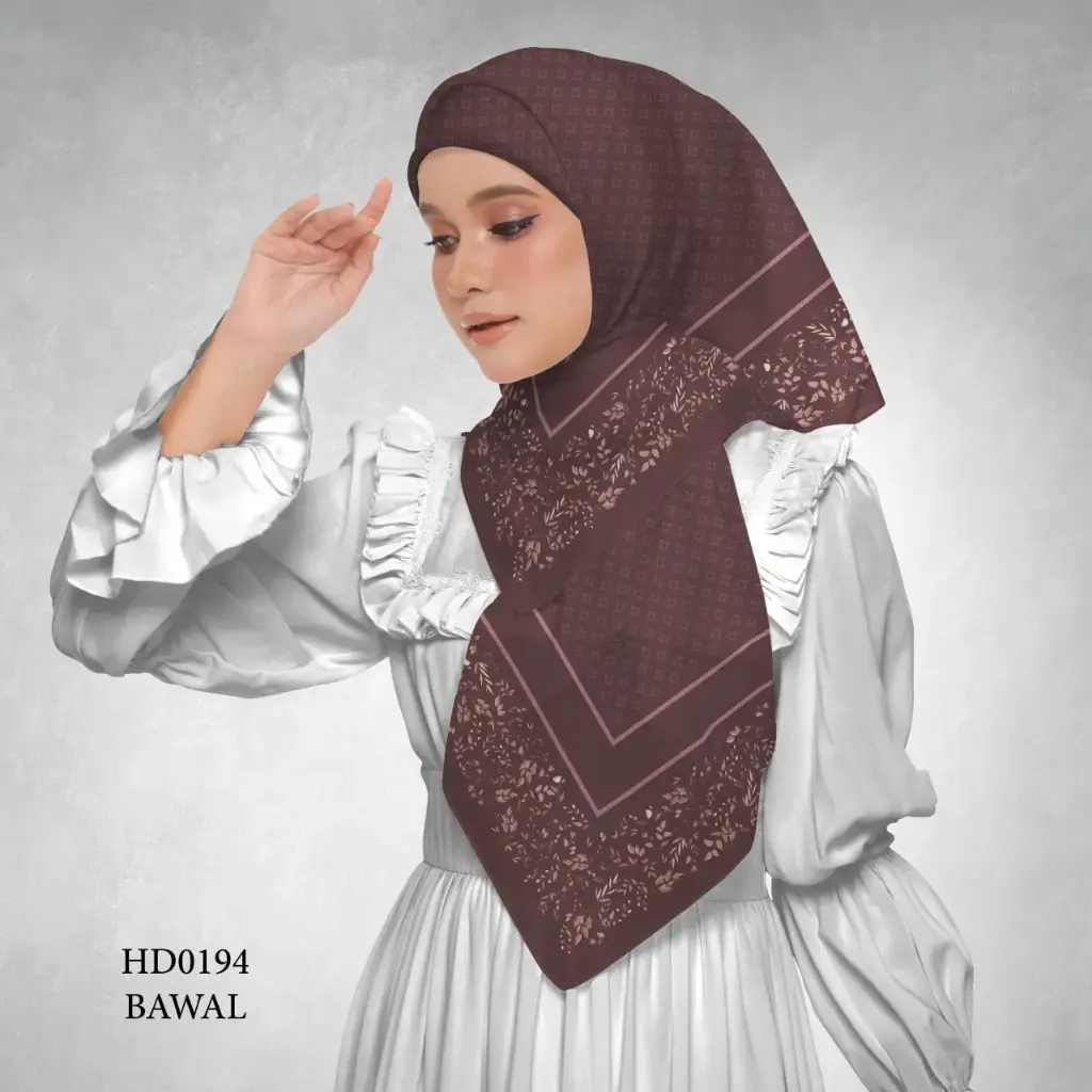 Afia Series in Dark Brown (HD0194) (Cotton Voile Premium, Bidang 40" (Kids), Bawal Biasa (No Awning), Tak Tambah Nama, Taknak Giftcard)