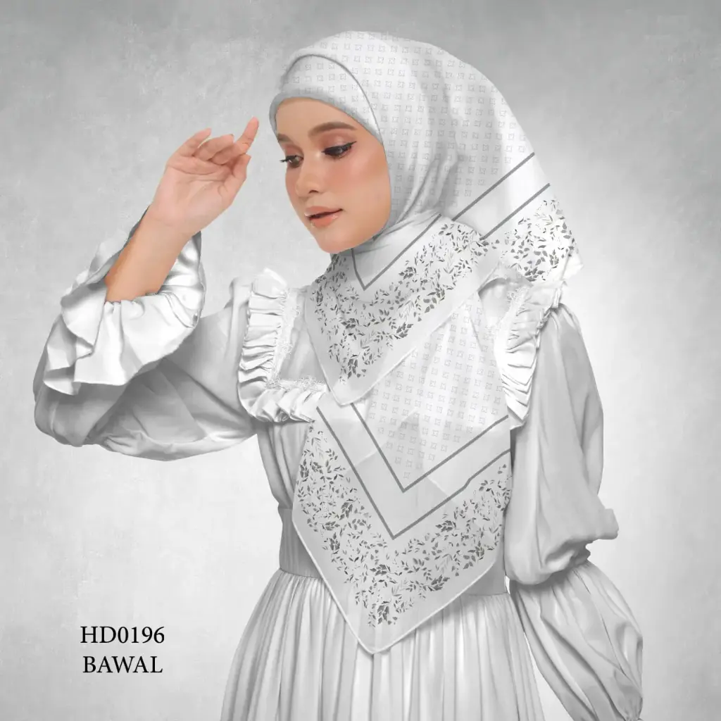 Afia Series in Light Grey (HD0196) (Cotton Voile Premium, Bidang 40" (Kids), Bawal Biasa (No Awning), Tak Tambah Nama, Taknak Giftcard)