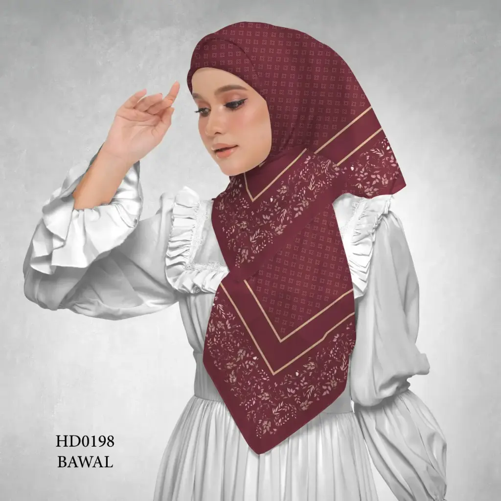 Afia Series in Maroon (HD0198) (Cotton Voile Premium, Bidang 40" (Kids), Bawal Biasa (No Awning), Tak Tambah Nama, Taknak Giftcard)