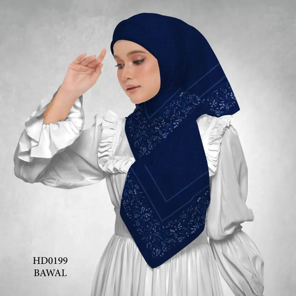 Afia Series in Midnight Blue (HD0199) (Cotton Voile Premium, Bidang 40" (Kids), Bawal Biasa (No Awning), Tak Tambah Nama, Taknak Giftcard)