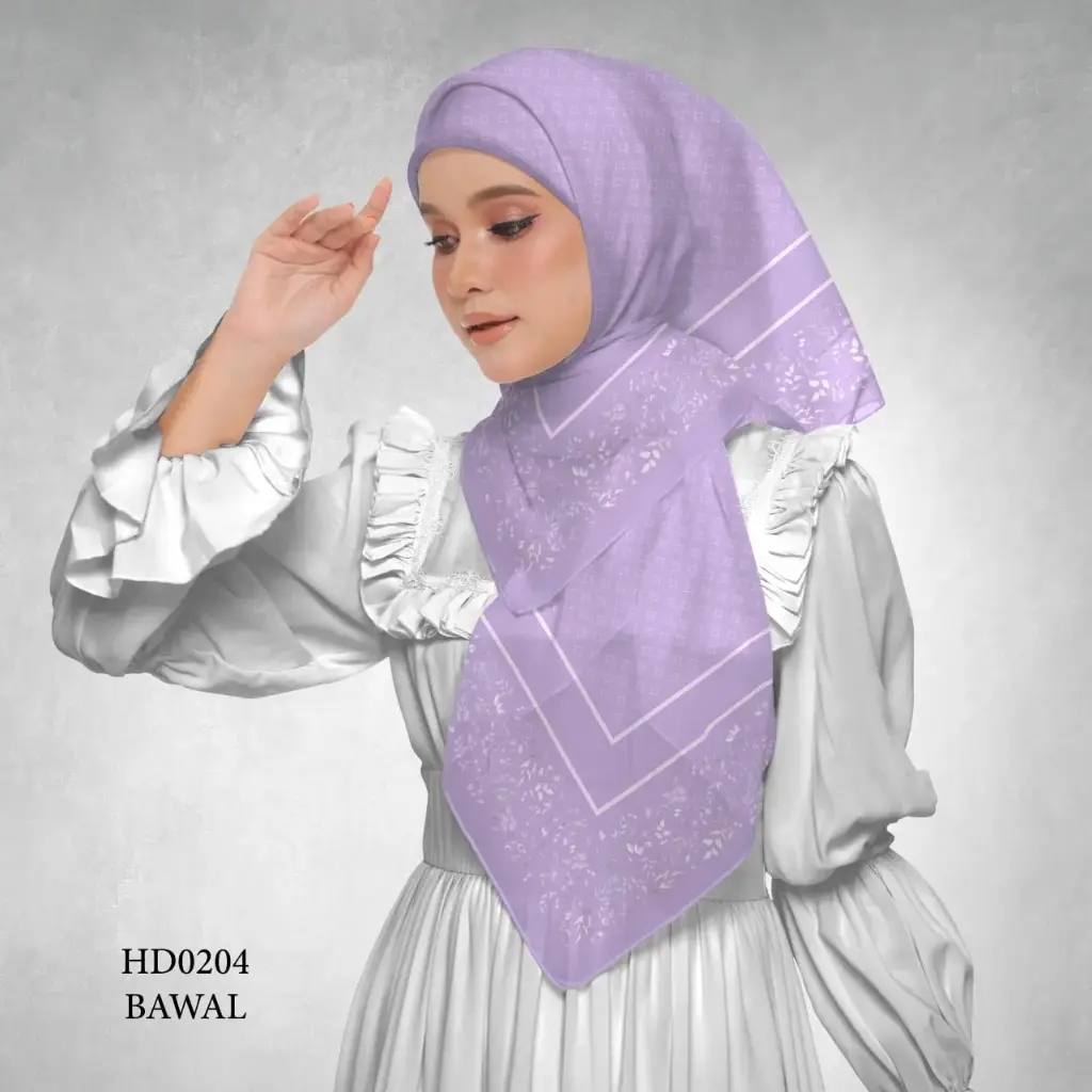 Afia Series in Lavender (HD0204) (Cotton Voile Premium, Bidang 40" (Kids), Bawal Biasa (No Awning), Tak Tambah Nama, Taknak Giftcard)
