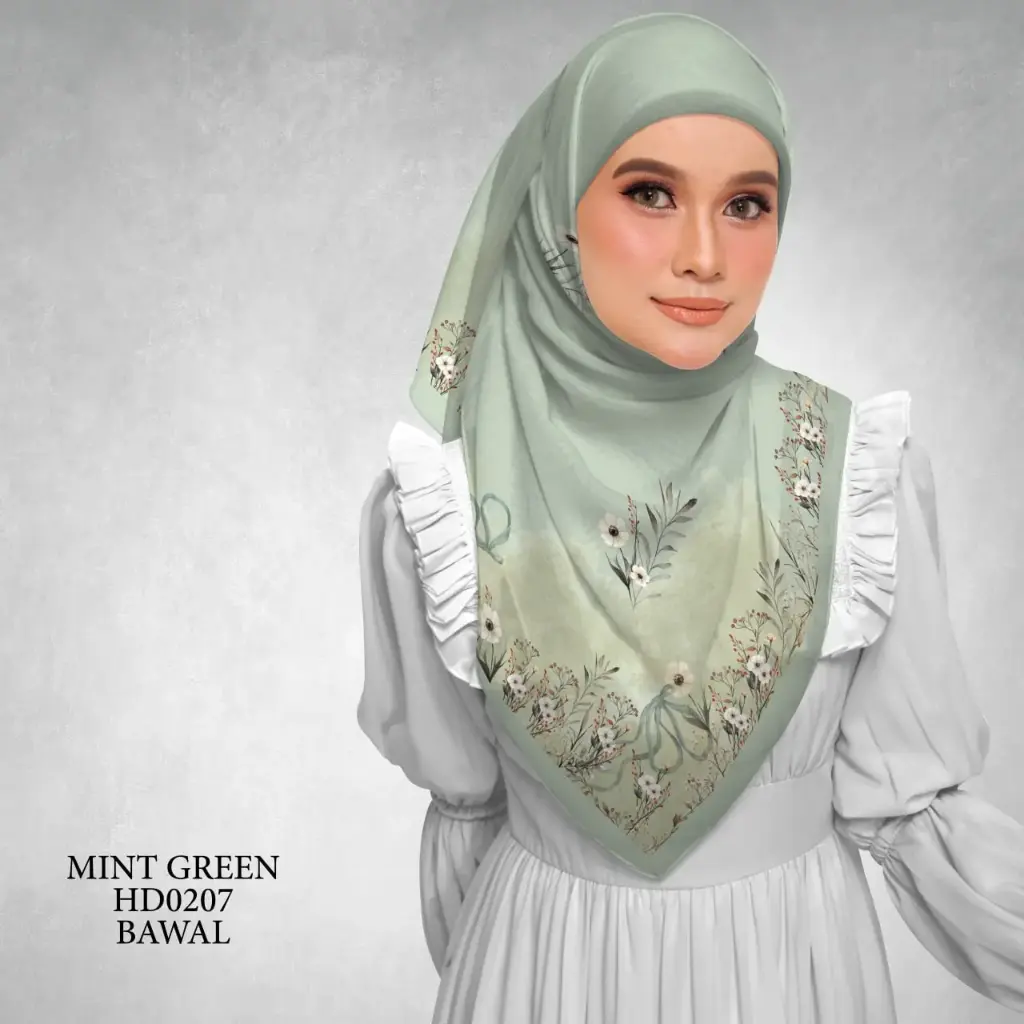 Magnolia Series in Mint Green (HD0207) (Cotton Voile Premium, Bidang 40" (Kids), Bawal Biasa (No Awning), Tak Tambah Nama, Taknak Giftcard)