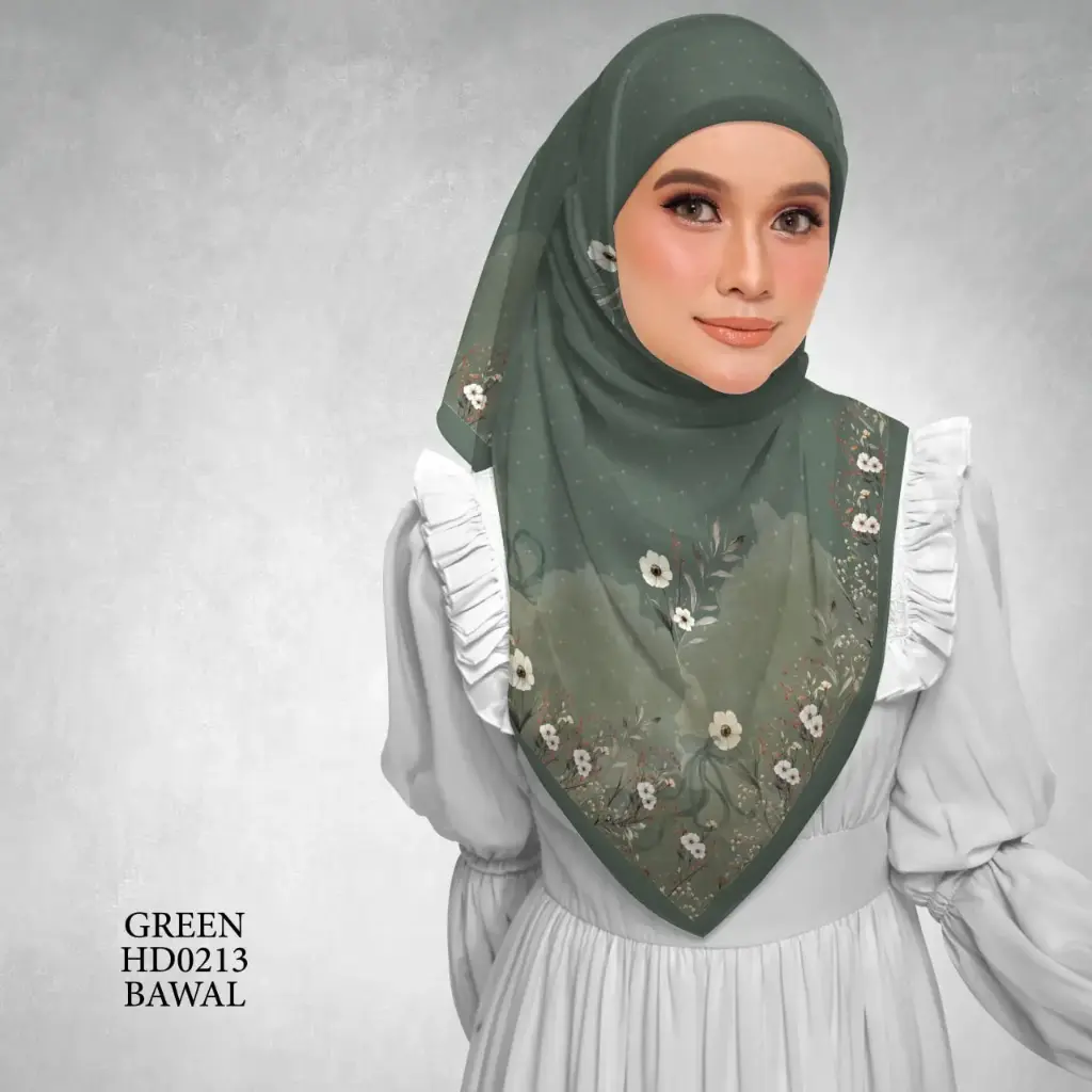 Magnolia Series in Green (HD0213) (Cotton Voile Premium, Bidang 40" (Kids), Bawal Biasa (No Awning), Tak Tambah Nama, Taknak Giftcard)