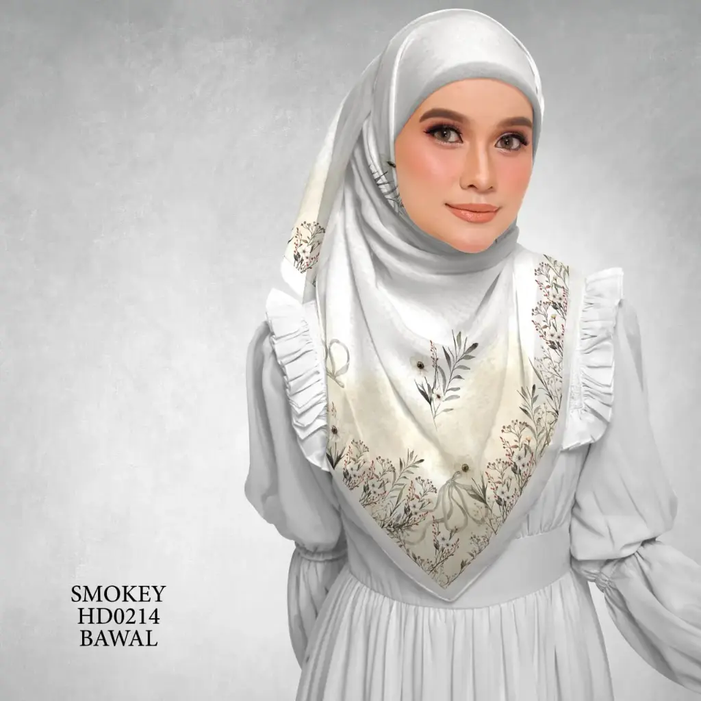 Magnolia Series in Smokey White (HD0214) (Cotton Voile Premium, Bidang 40" (Kids), Bawal Biasa (No Awning), Tak Tambah Nama, Taknak Giftcard)