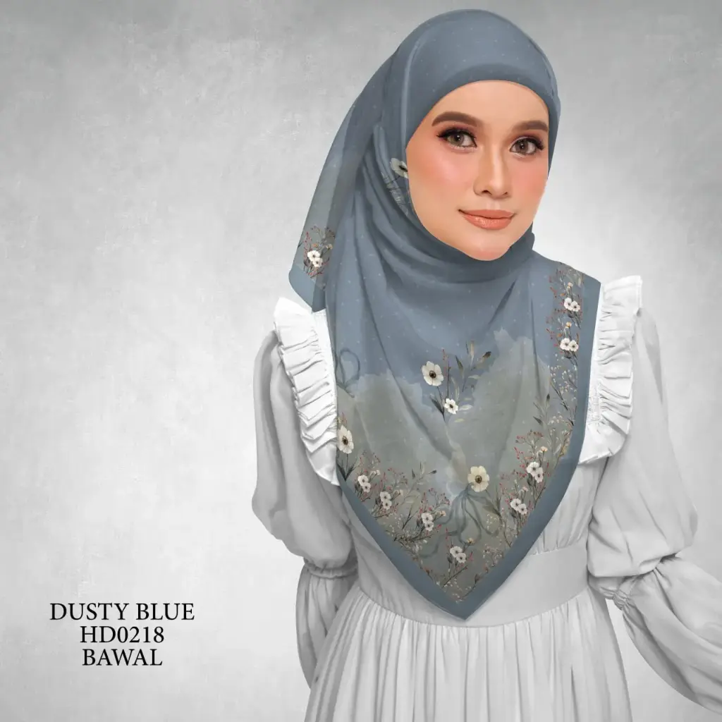 Magnolia Series in Dusty Blue (HD0218) (Cotton Voile Premium, Bidang 40" (Kids), Bawal Biasa (No Awning), Tak Tambah Nama, Taknak Giftcard)