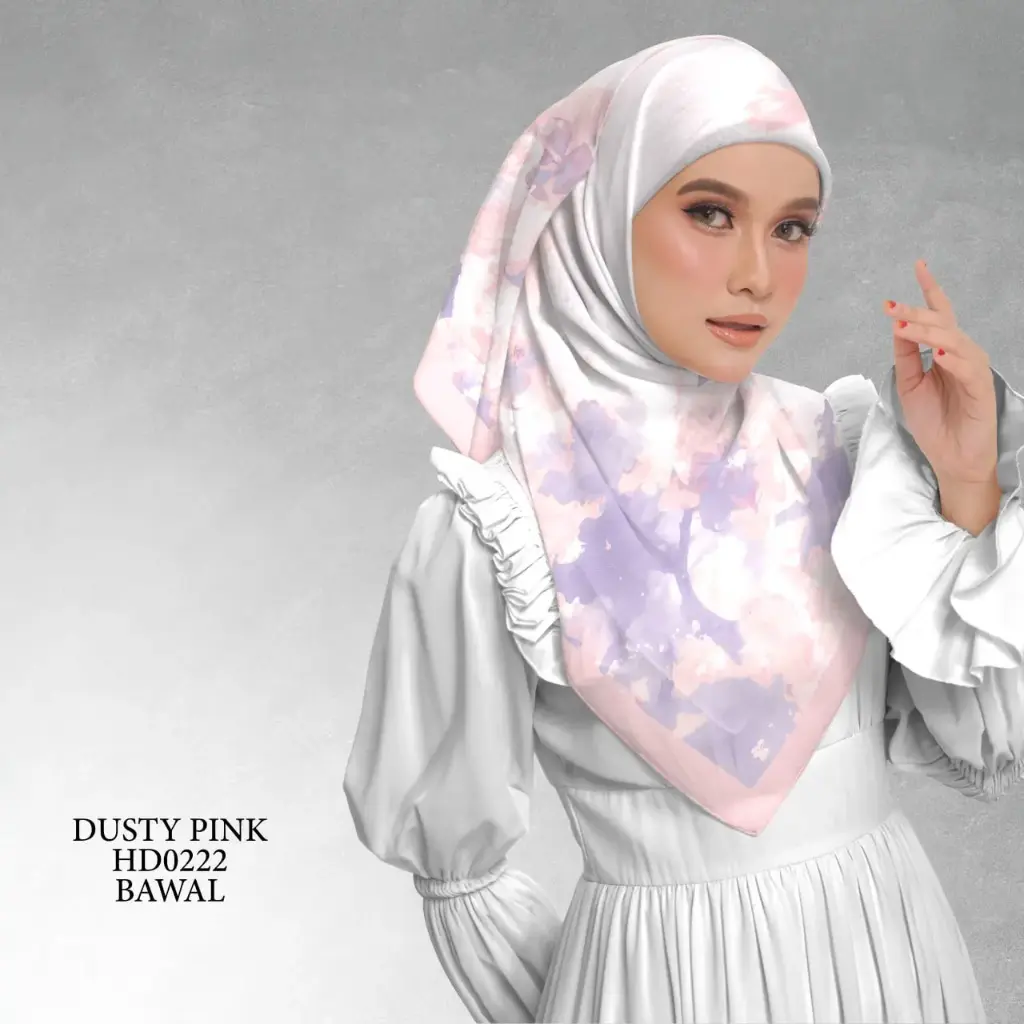Laura Series in Dusty Pink (HD0222) (Cotton Voile Premium, Bidang 40" (Kids), Bawal Biasa (No Awning), Tak Tambah Nama, Taknak Giftcard)