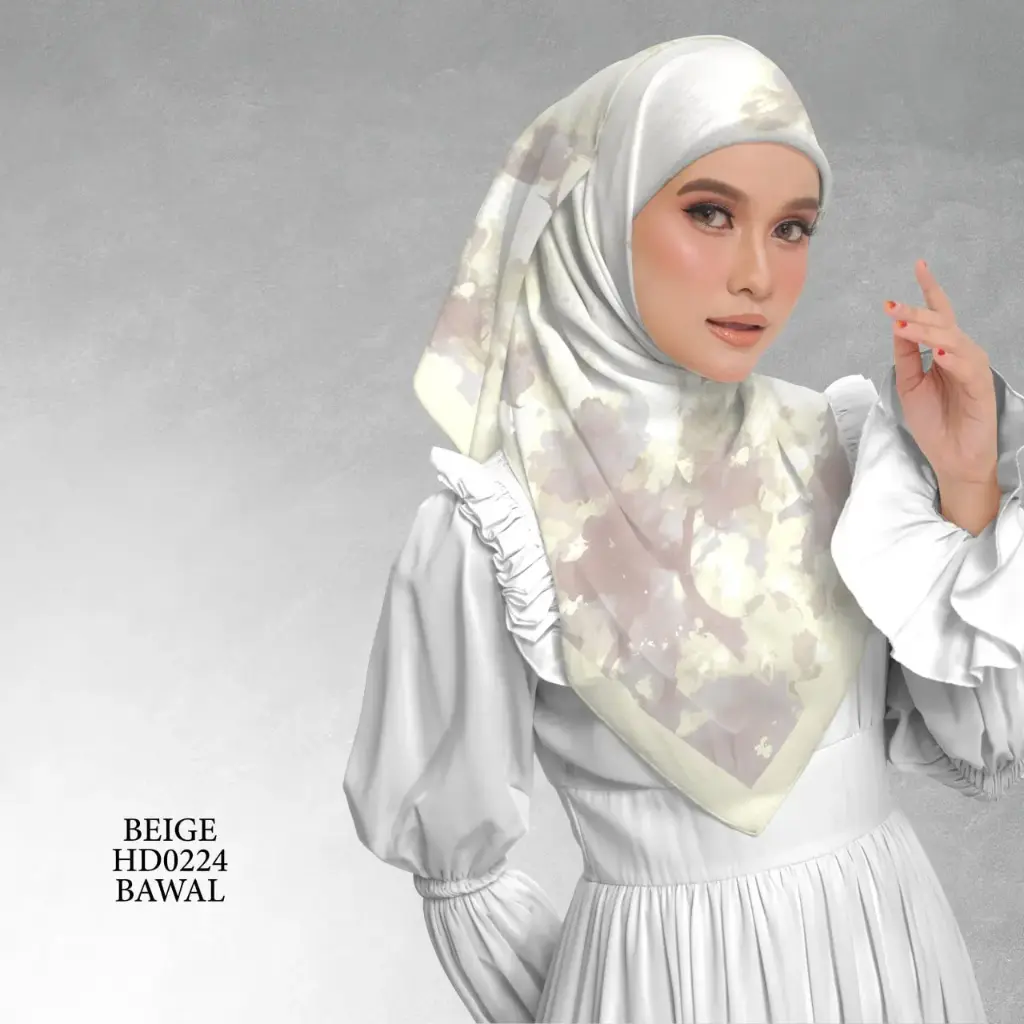 Laura Series in Beige (HD0225) (Cotton Voile Premium, Bidang 40" (Kids), Bawal Biasa (No Awning), Tak Tambah Nama, Taknak Giftcard)