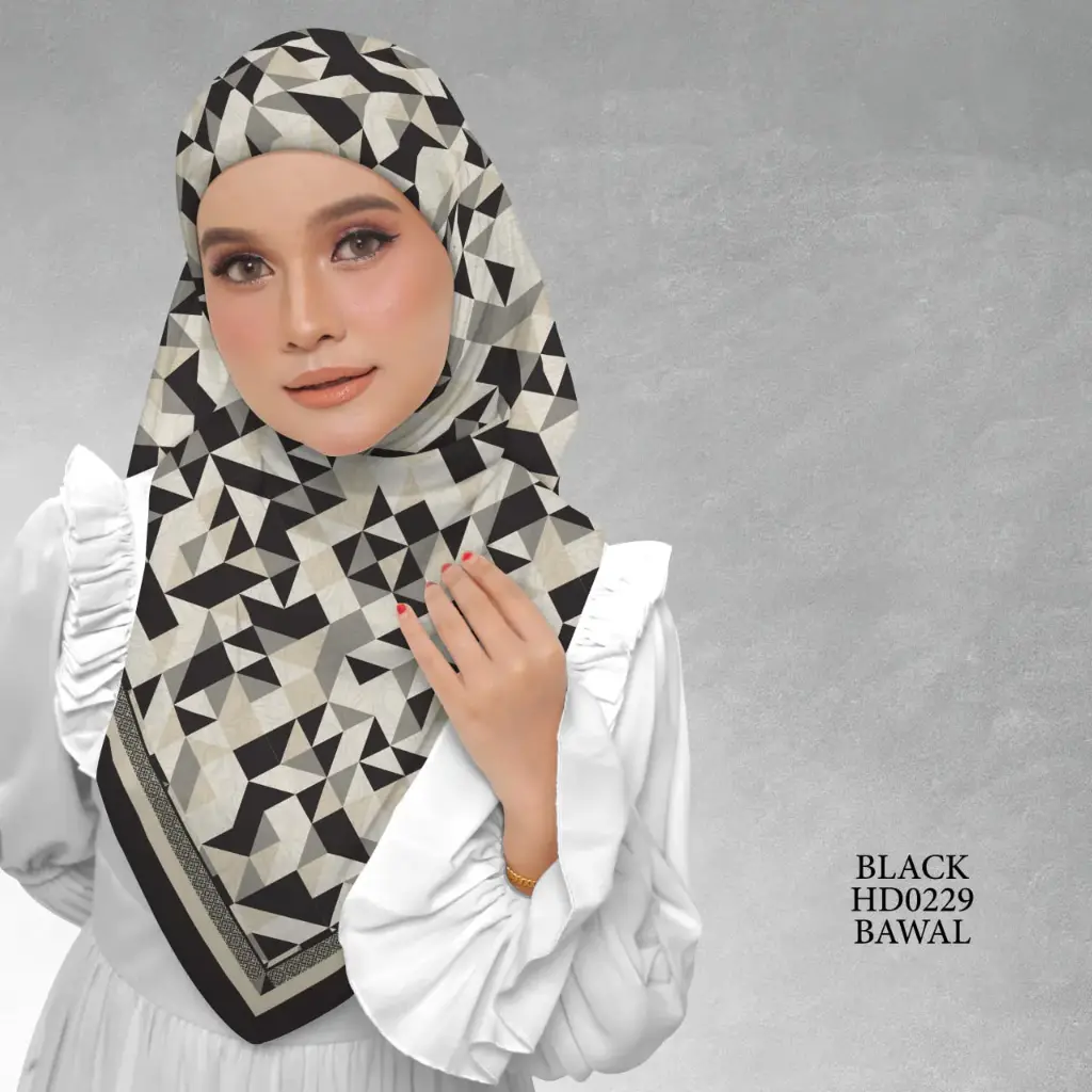Atelier Series in Black (HD0229) (Cotton Voile Premium, Bidang 40" (Kids), Bawal Biasa (No Awning), Tak Tambah Nama, Taknak Giftcard)