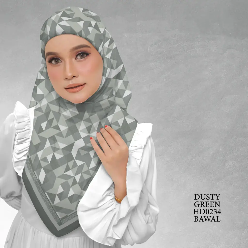 Atelier Series in Dusty Green (HD0234) (Cotton Voile Premium, Bidang 40" (Kids), Bawal Biasa (No Awning), Tak Tambah Nama, Taknak Giftcard)