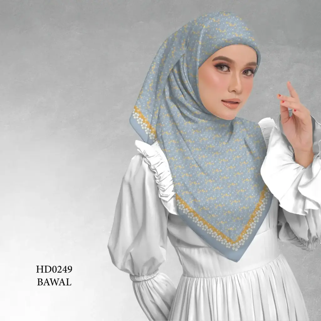 Fleur Series in Azure (HD0249) (Cotton Voile Premium, Bidang 40" (Kids), Bawal Biasa (No Awning), Tak Tambah Nama, Taknak Giftcard)