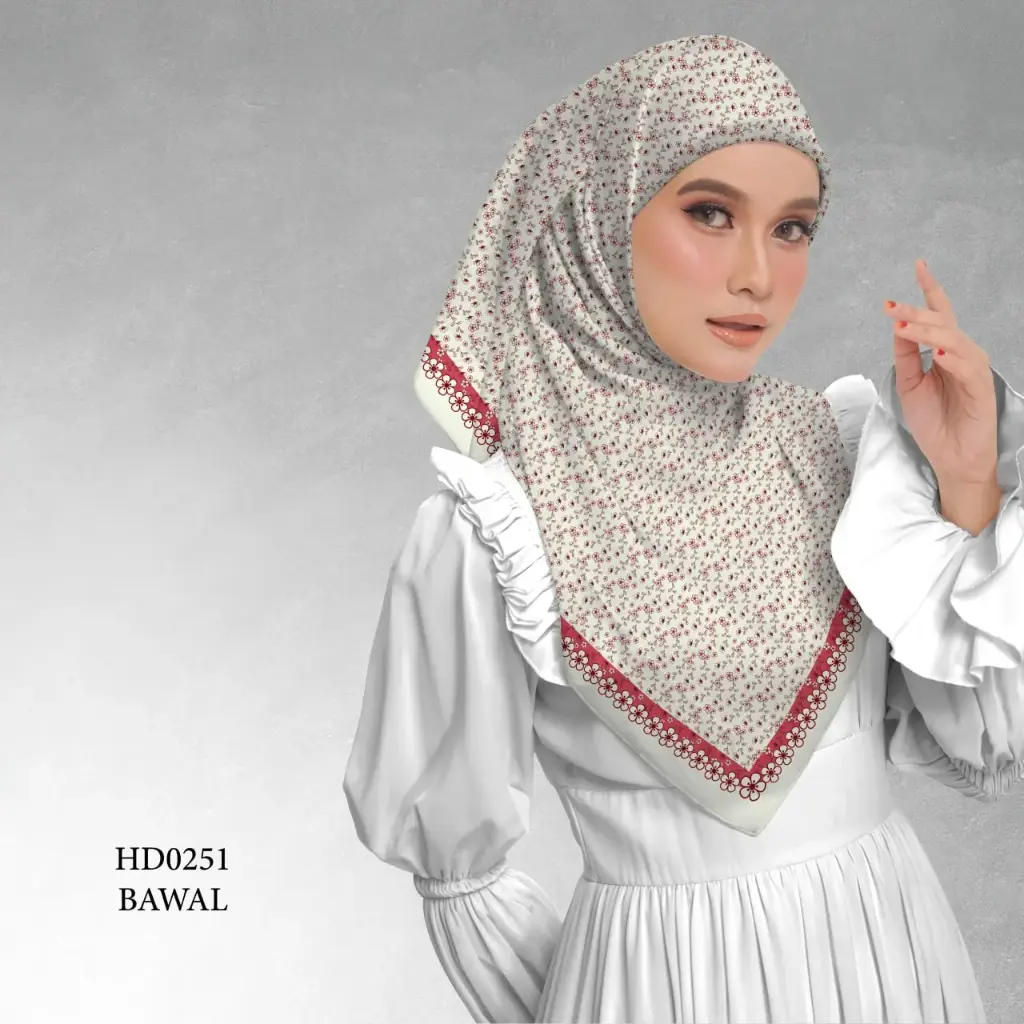 Fleur Series in Scarlet (HD0251) (Cotton Voile Premium, Bidang 40" (Kids), Bawal Biasa (No Awning), Tak Tambah Nama, Taknak Giftcard)
