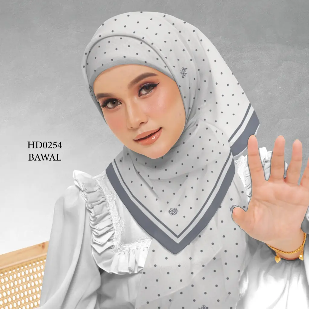 Daira Series in Pewter (HD0254) (Cotton Voile Premium, Bidang 40" (Kids), Bawal Biasa (No Awning), Tak Tambah Nama, Taknak Giftcard)