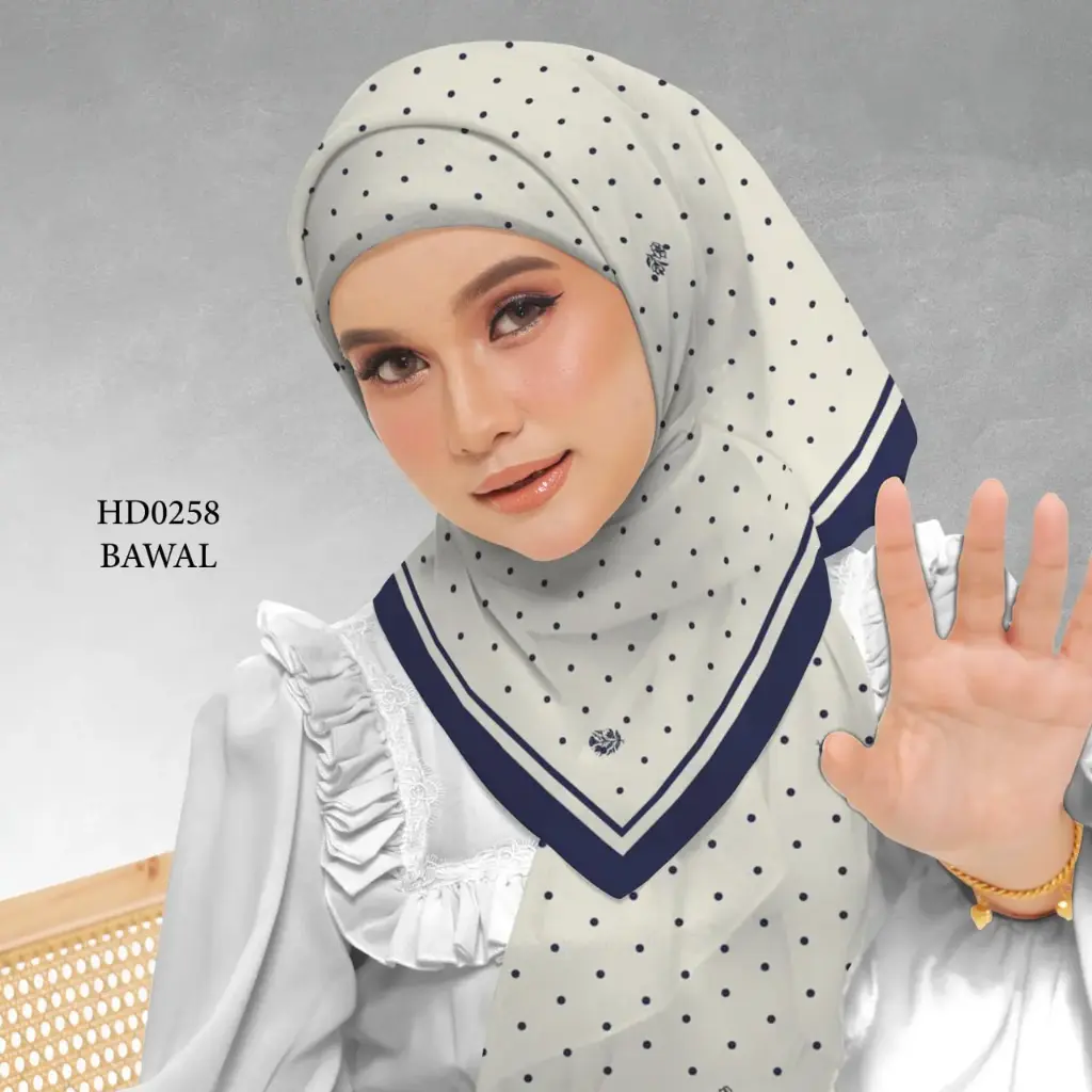 Daira Series in Navy (HD0258) (Cotton Voile Premium, Bidang 40" (Kids), Bawal Biasa (No Awning), Tak Tambah Nama, Taknak Giftcard)