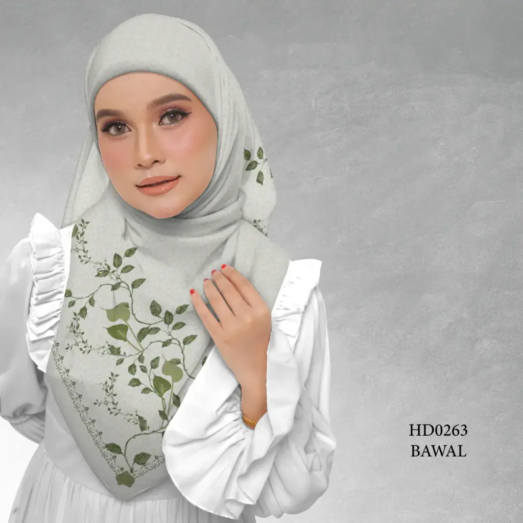 Embun Series in Kasturi (HD0263) (Cotton Voile Premium, Bidang 40" (Kids), Bawal Biasa (No Awning), Tak Tambah Nama, Taknak Giftcard)