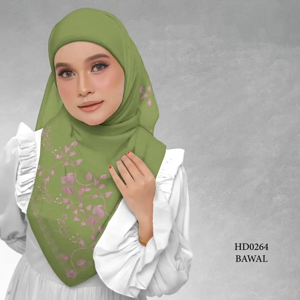 Embun Series in Gemala (HD0264) (Cotton Voile Premium, Bidang 40" (Kids), Bawal Biasa (No Awning), Tak Tambah Nama, Taknak Giftcard)