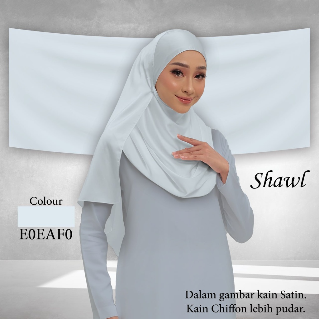 Shawl Plain E0EAF0  (Standard 1.8m x 0.7m, Cotton Voile Premium, Taknak Curve, Taknak Border, Tak Tambah Nama, Taknak Giftcard)