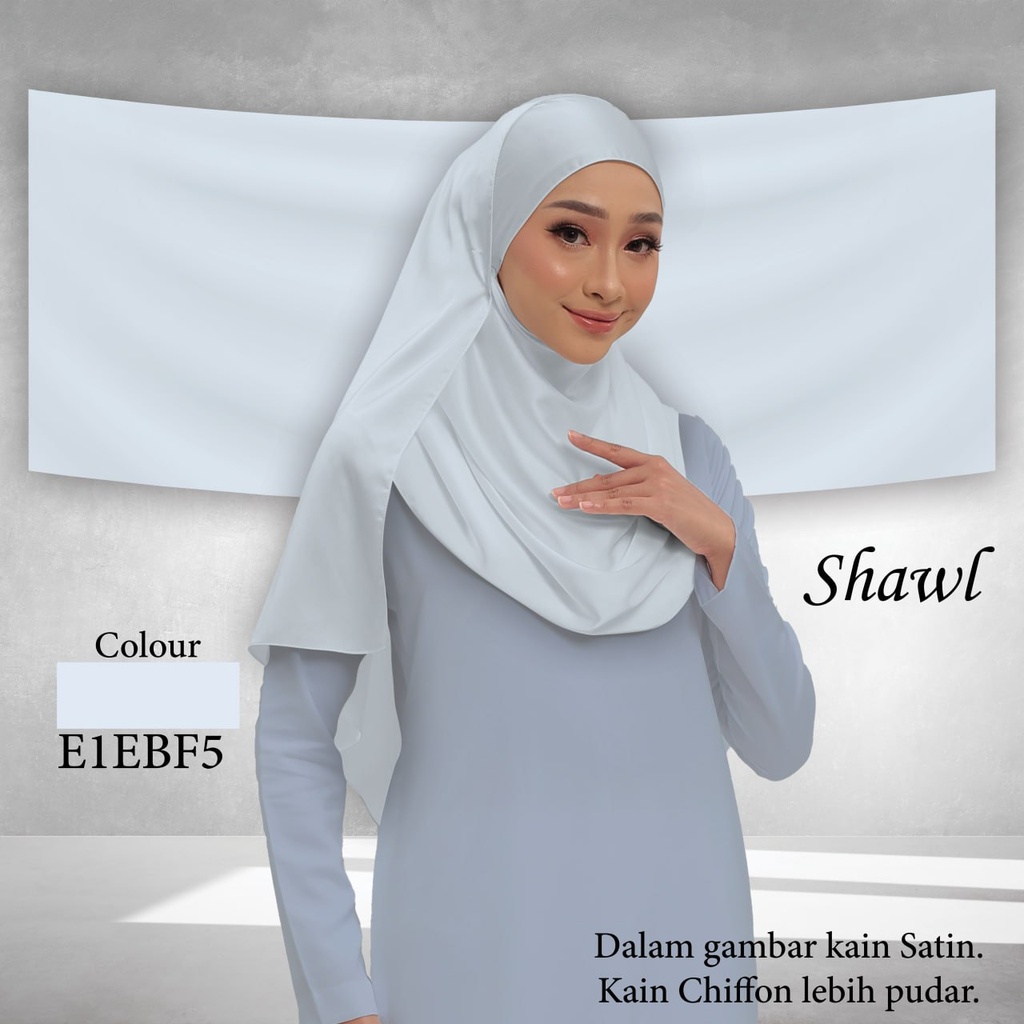 Shawl Plain E1EBF5 (Standard 1.8m x 0.7m, Cotton Voile Premium, Taknak Curve, Taknak Border, Tak Tambah Nama, Taknak Giftcard)