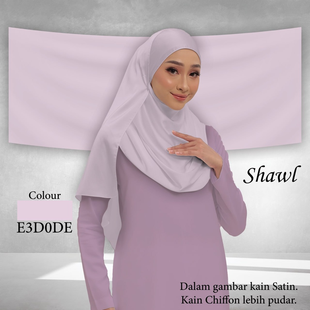 Shawl Plain E3D0DE  (Standard 1.8m x 0.7m, Cotton Voile Premium, Taknak Curve, Taknak Border, Tak Tambah Nama, Taknak Giftcard)