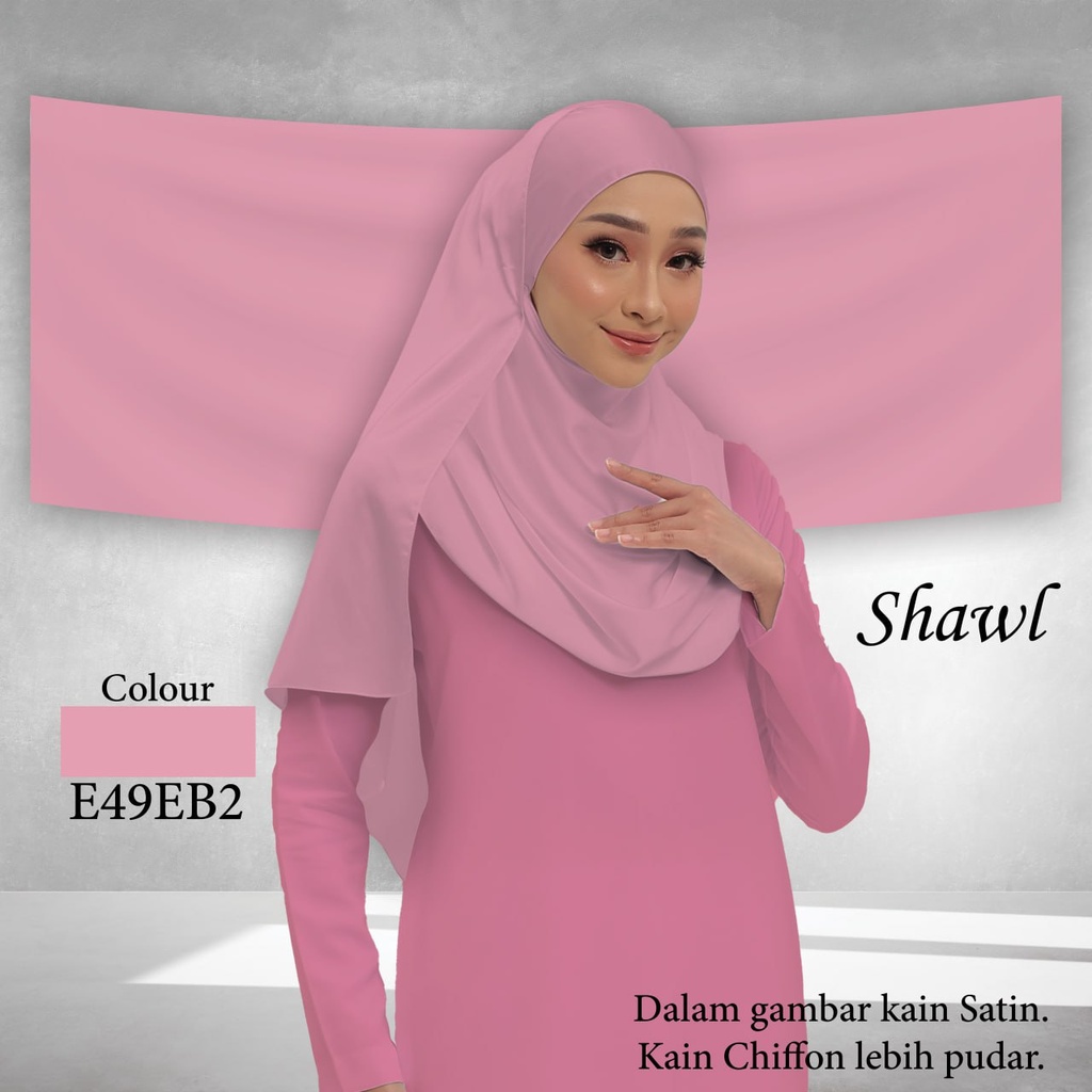 Shawl Plain E49EB2  (Standard 1.8m x 0.7m, Cotton Voile Premium, Taknak Curve, Taknak Border, Tak Tambah Nama, Taknak Giftcard)