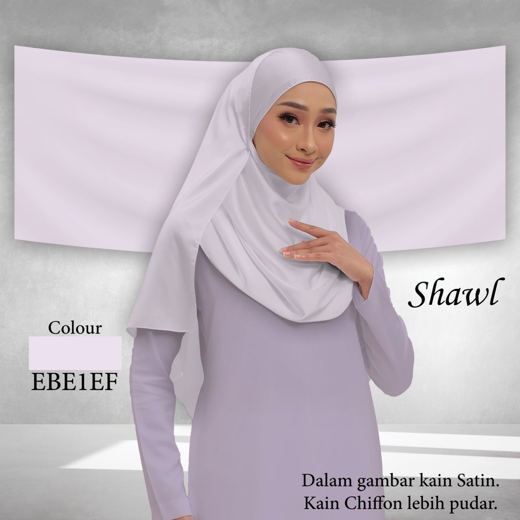 Shawl Plain EBE1EF  (Standard 1.8m x 0.7m, Cotton Voile Premium, Taknak Curve, Taknak Border, Tak Tambah Nama, Taknak Giftcard)