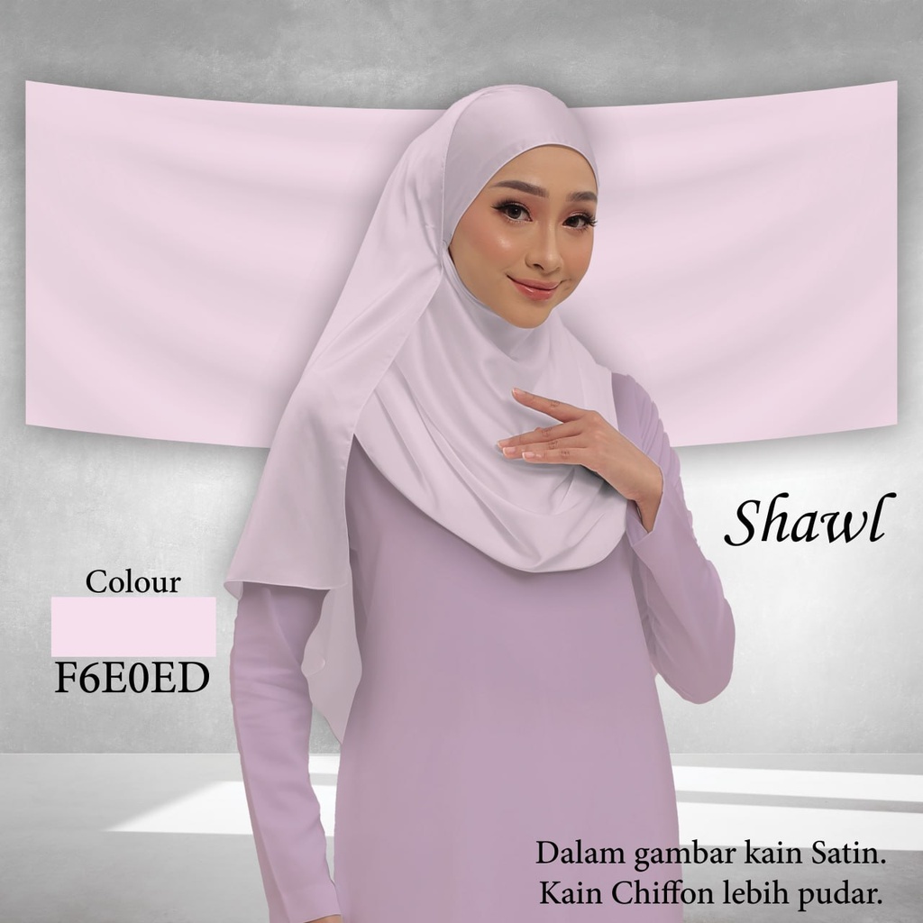 Shawl Plain F6E0ED  (Standard 1.8m x 0.7m, Cotton Voile Premium, Taknak Curve, Taknak Border, Tak Tambah Nama, Taknak Giftcard)