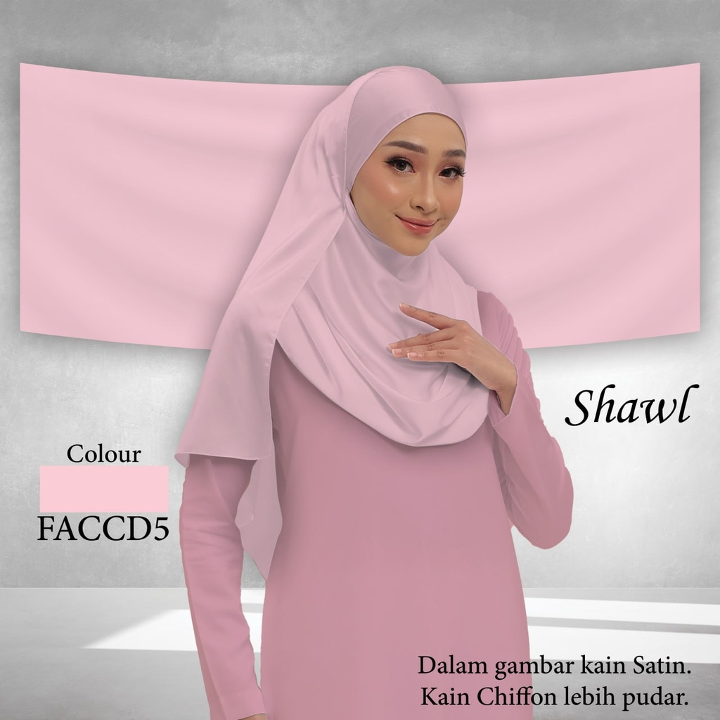 Shawl Plain FACCD5 (Standard 1.8m x 0.7m, Cotton Voile Premium, Taknak Curve, Taknak Border, Tak Tambah Nama, Taknak Giftcard)