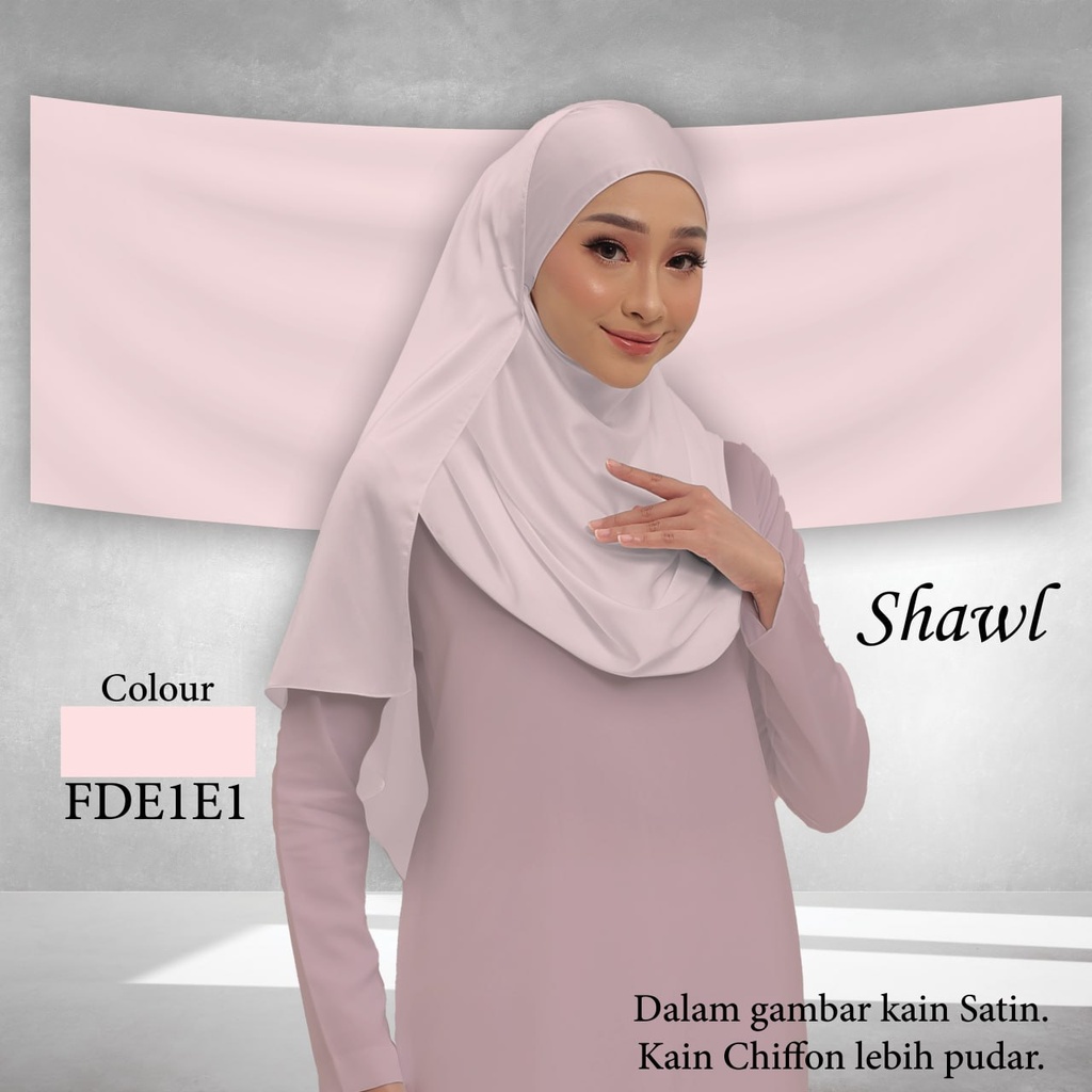 Shawl Plain FDE1E1  (Standard 1.8m x 0.7m, Cotton Voile Premium, Taknak Curve, Taknak Border, Tak Tambah Nama, Taknak Giftcard)