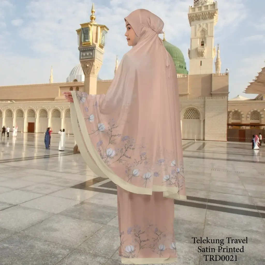 Telekung Travel Satin Printed (Awning Moss Crepe Berdagu) in TRD0021