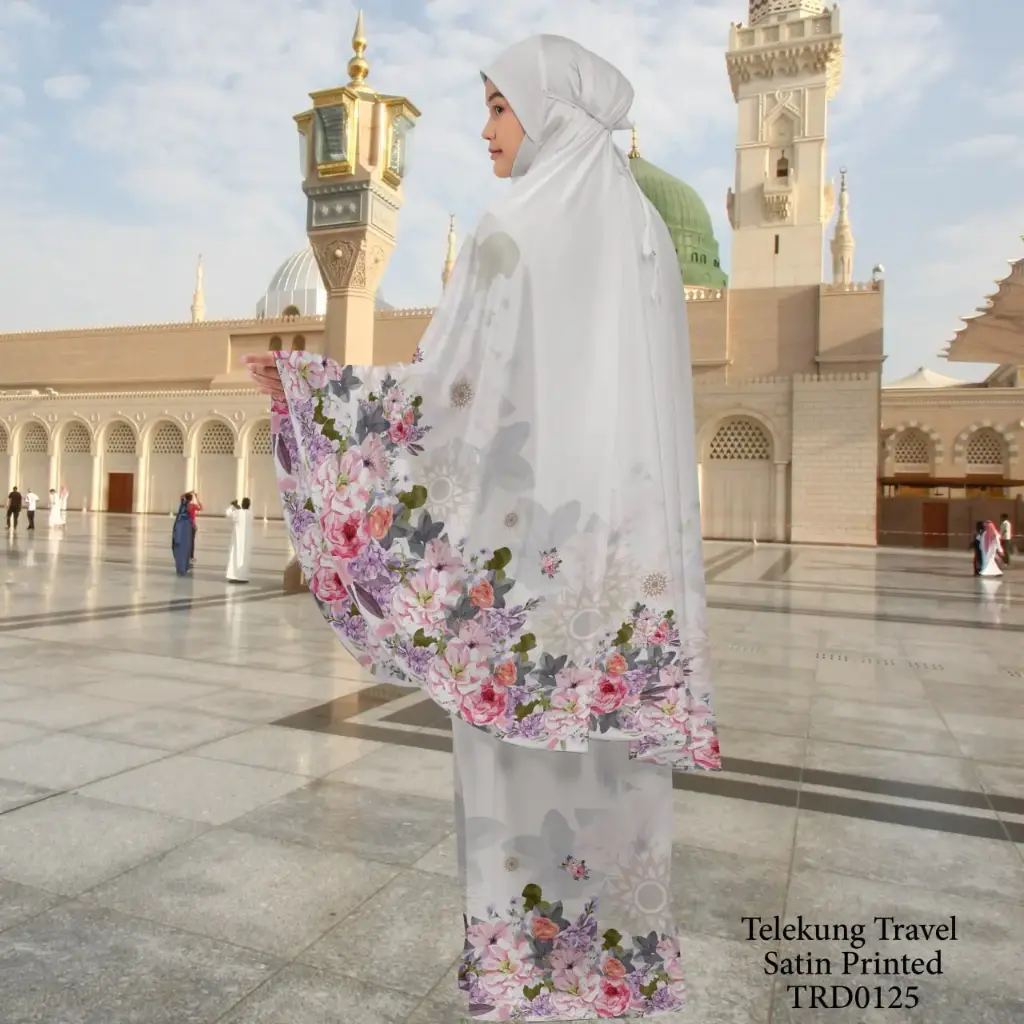 Telekung Travel Satin Printed (Awning Moss Crepe Berdagu) in TRD0125