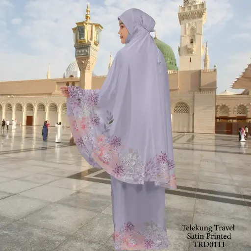 Telekung Travel Satin Printed (Awning Moss Crepe Berdagu) in TRD0111